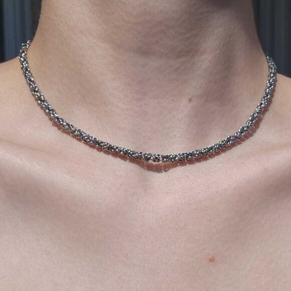 15 inch silver byzantine chain necklace ✦ hand crafted mini chain mail necklace - Picture 10 of 10